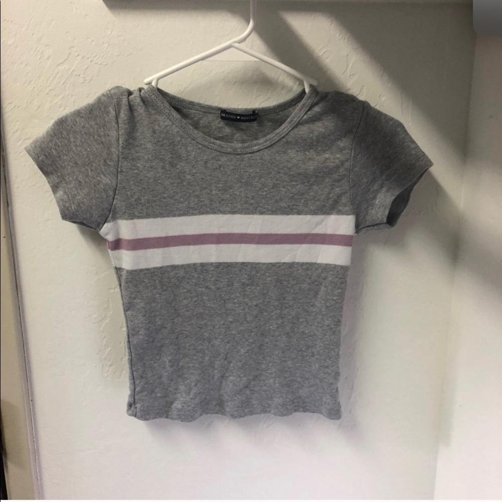 brandy melville gray white and pink shirt